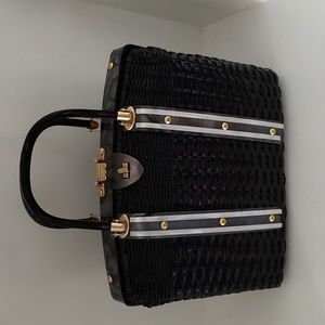 Vintage black woven wicker handbag